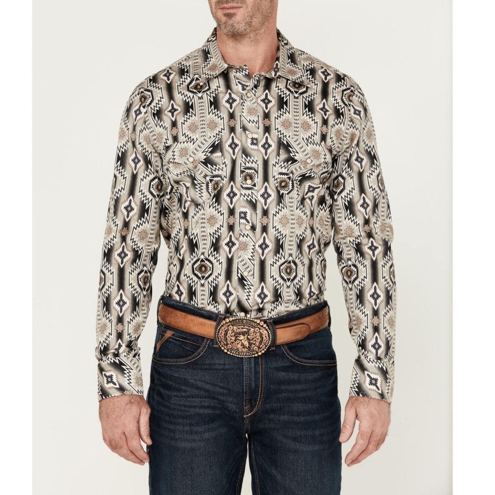 Rock & Roll Denim Southwestern Long Sleeve Pearl Snap Stretch Western Shirt XL - Picture 1 of 8